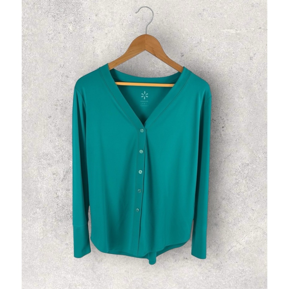 Isaac Mizrahi Essentials Luxe‎ Pima Cotton Cardigan Soft Knit Pockets Teal Large